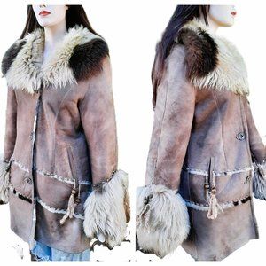 1970's Mongolian Long Fur and Leather Penny Lane / Almost Famous Style Jacket A+